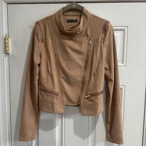 SHEIN Tan suede Moto Jacket Asymmetrical Fit